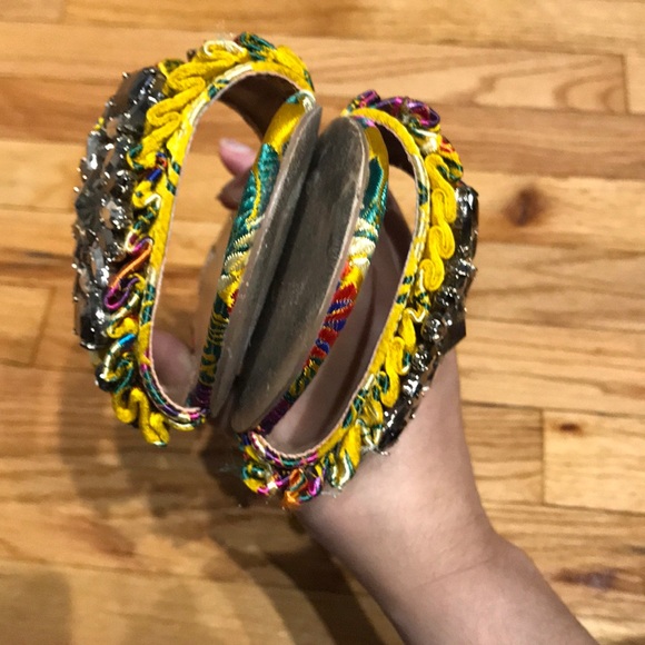 Pomona Jewel Funky Bright Neon Slide Embellished Flats Rhinestone SlipOn Crystal - Picture 6 of 9